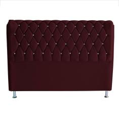 Cabeceira De Cama Box Jully Casal 140 Cm Botão Strass Suede Vinho Eli Móveis