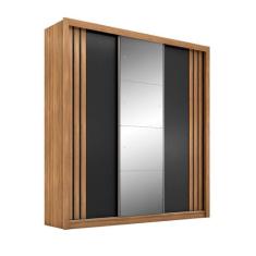 Roupeiro 3 Portas Casal Com Espelho Metz Amêndola Nude Preto - Mais de