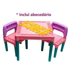 Mesa Infantil Colorida Educativa C/ 2 Cadeiras Tritec Menina