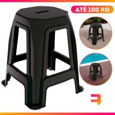 Banqueta Plástica Preta Multiuso Com 46cm De Altura Suporta Até 100kg 