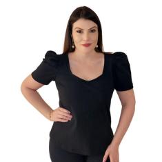 Blusa Manga Bufante Feminina Decote Princesa em Algodão - MADALIH Moda