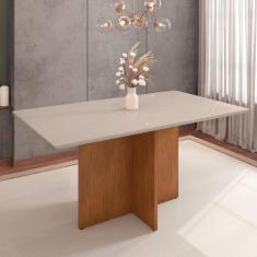 Mesa Para Sala De Jantar Brittany 1.6 Off White Cedro Tampo Em Vidro