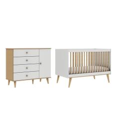 Quarto De Bebê Berço 3 Em 1 Retrô Ligia Cômoda Com Fraldário Ligia Off White Carolina Baby