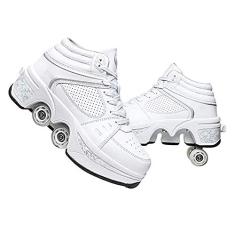 Tênis de skate feminino, duas fileiras deformadas, patins quadriláteros, sapatos de caminhada automática, patins destacáveis, sapatos com rodas para meninas e meninos, sapatos de patinação unissex