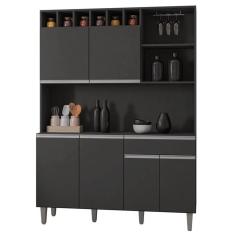 Kit Cozinha Compacta 130cm Com 6 Portas 1 Gaveta Cinza