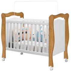 Berço Mini Cama J&A Móveis Alvin padrão Americano com rodízios Nature Branco