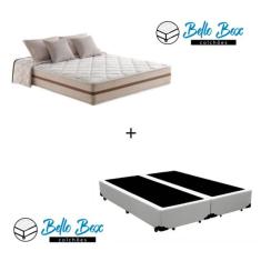 Cama Box Casal Bipartido Tecido Sintético Branco com Colchão Pillow Angel - Bello Box - Molas Ensacadas 62x138x188
