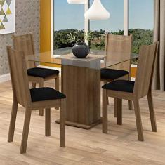 Conjunto Sala de Jantar Madesa Maya Mesa Tampo de Vidro com 4 Cadeiras - Rustic/Sintético Preto