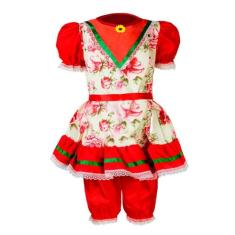 Fantasia Vestido Feminino Infantil Festa Junina Com Culote - P