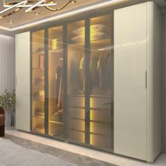Guarda-roupa Casal 6 Portas com 4 Portas Reflecta com Pés com Led Innova Off White