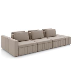 Sofá Ilha E Puff Sala Living 365cm Siesta M22 Veludo Bege - Mpozenato