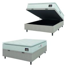 Cama Box Baú Colchão Casal Espuma D33 Vangogh Pillow Top 138x188x70cm Branco / Bege Hellen - Suporta até 120kg por Pessoa