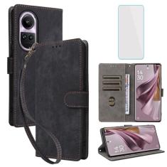 IUQXU Capa flip para OPPO Reno 10 5G / Reno 10 Pro 5G com compartimento para cartão de bloqueio RFID, suporte, carregamento sem fio, couro preto