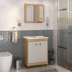 Armário Conjunto de Banheiro com Gabinete, Cuba e Espelheira 3 Portas 