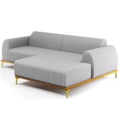 Sofá 3 Lugares com Chaise Direito Sala de Estar Molino 230cm D02 Linho