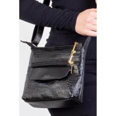 Bolsa transversal de couro croco Maura - Whisky-Feminino