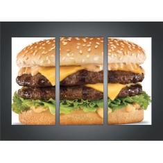 Quadro Decorativo Hambúrguer Lanches Gourmet Com 3 Peças Com Moldura -