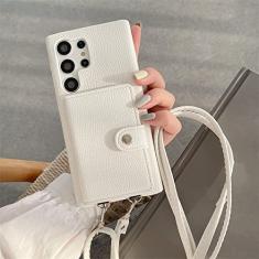 Estojo tipo carteira tiracolo de couro para Samsung S23 Ultra S22 Plus S21 S20 S10 S9 S8 Note 20 10 Pro 9 Capa de cartão, branco, para S21 Ultra