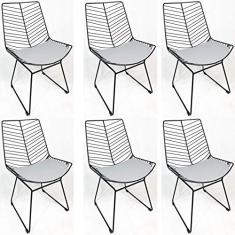 Kit 6 Cadeiras Bertoia Retrô Preta Assento Cinza - Poltronas do Sul