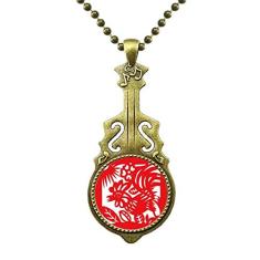 DIYthinker Colar de animal de galo cortado em papel do zodíaco chinês, pingente de música de guitarra antiga