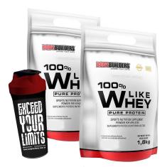 Kit 2x 100% Like Whey Protein Massa magra crescimento de músculos treino 1,8kg + Coquteleira 600ml