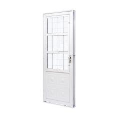 Porta de Aço com Postigo 215x83cm com Grade Quadriculada e Vidro Liso QualitySol Ramassol