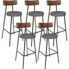 Kit 5 Banqueta Alta Cozinha Sala Jantar Milão L02 material sintético M