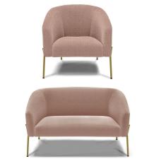 Sofá Namoradeira E Poltrona Pé Ferro Dourado Stella Bouclê D03 - D`rossi Cor Rose