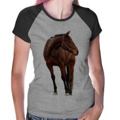 Baby Look Raglan Cavalo Andaluz - Foca na Moda, Cinza, Preto, M