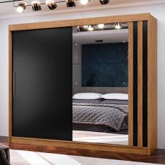 Guarda-Roupa Casal Seul 100% Mdf 2 Portas 4 Gavetas com Espelho Freijo