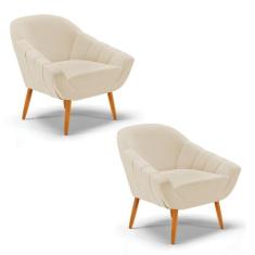 Kit 02 Poltronas Giovana Linho Pés Palito Castanho D03 - D'Rossi, A27 