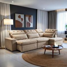 Sofá de CantoReclinável 4 Lugares com Chaise 331x192cm Pés em Madeira 
