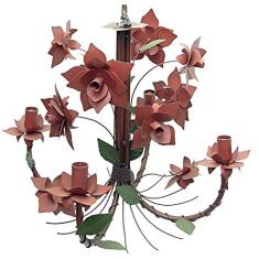 Lustre para Sala de Estar Artesanal de Ferro com Flores de Lata