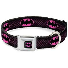 Buckle-Down Coleira de cachorro preta e prata para Batman BMA DC-WBM002-L