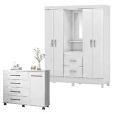 Cômoda Flora e Guarda Roupa Casal Lord Branco Flex - Demóbile