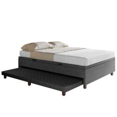 Bicama Casal Box Com Baú 138x188cm Samy S05 Linho Preto - Mpozenato