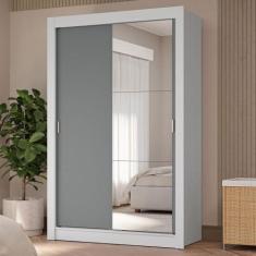 Guarda-roupa Solteiro 2 Portas Correr 4 Gavetas Branco/Cinza - MADESA