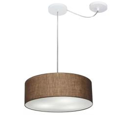 Lustre Pendente Cilíndrico Com Desvio De Centro Vivare Md-4255 Cúpula Em Tecido 40x15cm - Bivolt Café 127/220v