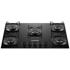Cooktop 5 Bocas a Gás GLP Continental Mesa de Vidro Preto Acendimento 