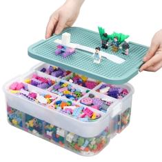Douorgan Organizador de brinquedos para Lego Caixas organizadoras empilháveis com compartimentos, recipientes portáteis com tampas, blocos de montar, organizador em miniatura, caixa de armazenamento