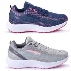 Kit 2 Pares De Tênis Feminino Original Rdw RD97, Marinho pink, Cinza p