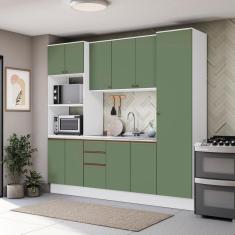 Cozinha Compacta Celeste Kappesberg 100% Mdf Branco/verde 240cm