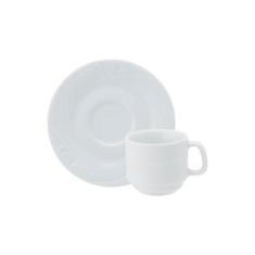 Xicara Chá com Pires 200 ml Porcelana Schmidt - Mod. Waves, Branco