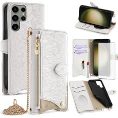 Asuwish Capa de telefone para Samsung Galaxy S23 Ultra 5G Capa carteira com protetor de tela e capa flip espelhada, compartimento para cartão de crédito, suporte, alça transversal, celular S23Ultra