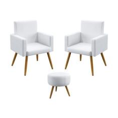 Kit 2 Poltronas Nina Com Puff Solar Para Sala de Estar Couro Artificia