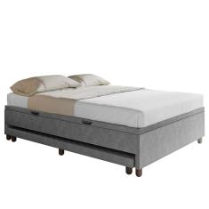 Bicama Casal Box Com Baú 138x188cm Samy S05 Veludo Cinza - Mpozenato