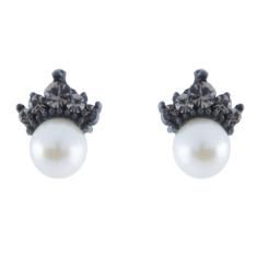 Brinco Armazem Rr Bijoux Coroa Com Perola Grafite