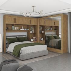 Guarda-roupa Casal Modulado 4 Portas Santiago 3 Portas Premium 5 Gaveta com Espelho Cinamomo