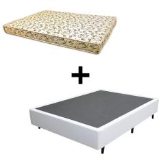 Cama Box Viúva - Tecido Sintético Branco Com Colchão Austrália Bello Box - 100% Espuma D26 Amarelo 54x128x188