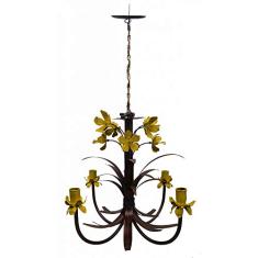 Lustre para Decoração Sala de Jantar Artesanal com Lirios Coloridos